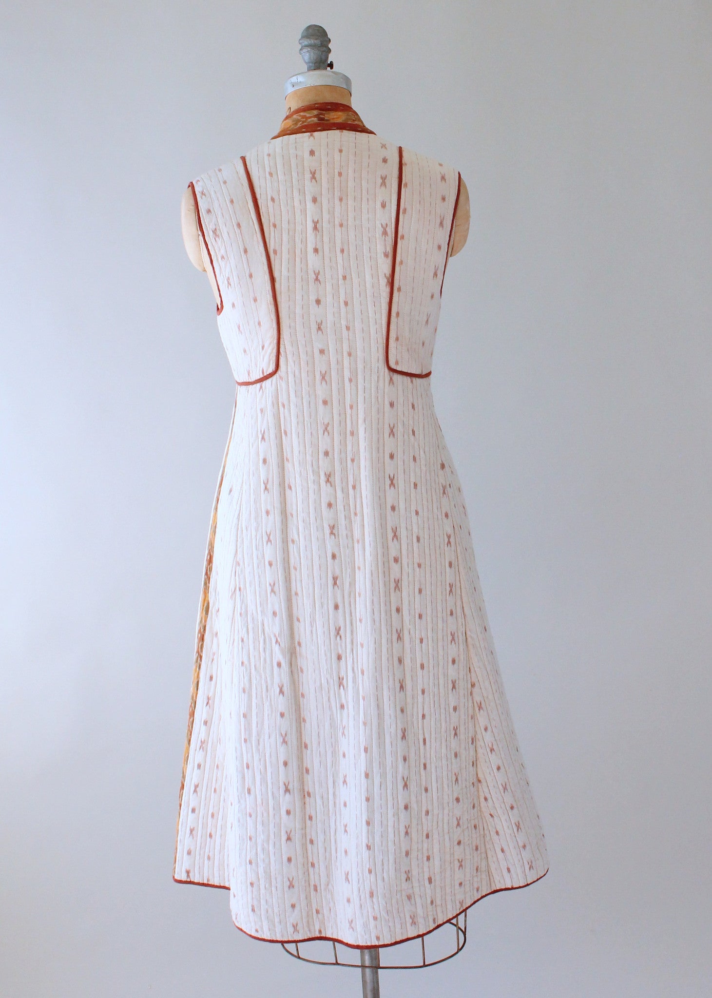 Vintage 1970s Quilted Indian Cotton Dress Length Vest