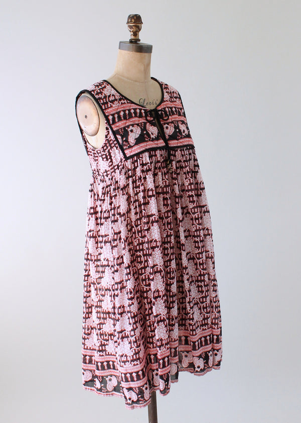 Vintage 1970s Red and Black Indian Cotton Sundress - Raleigh Vintage