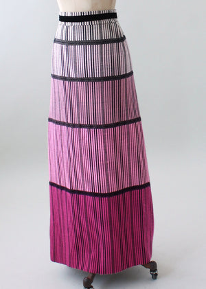 Vintage 1970s Italian Wool Color Block Maxi Skirt