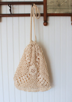 Vintage 1970s Edwardian Style Crochet Bag Purse