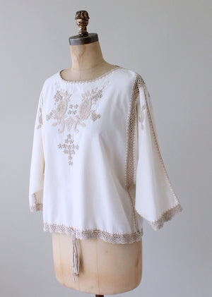 Vintage 1970s Floral Embroidered Slouch Shirt