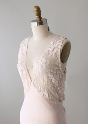 Vintage 1970s Sexy Pale Pink Rayon and Lace Gown