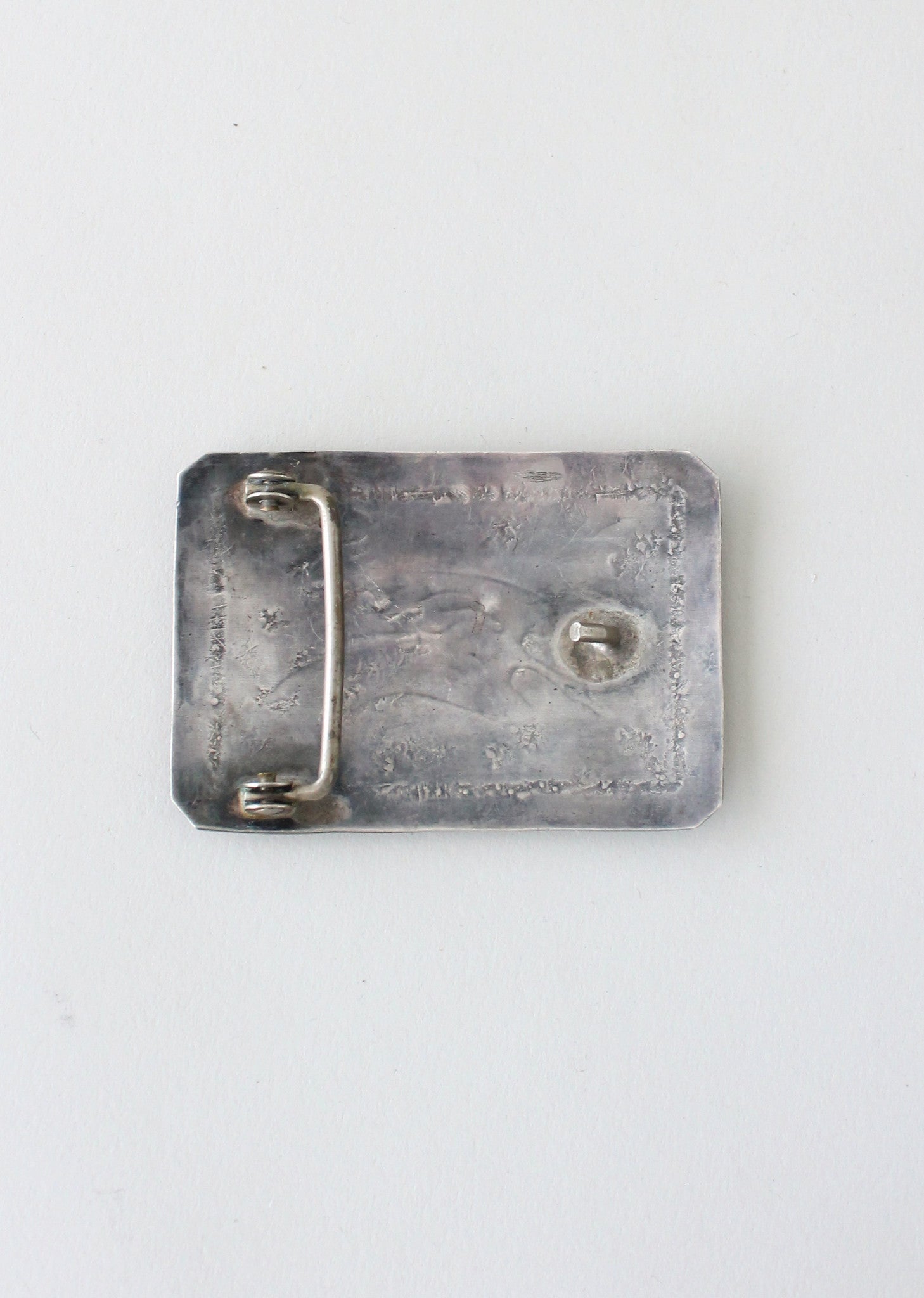 Vintage 1970s Silver Belt Buckle and Turquoise Inlay
