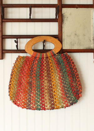 Vintage 1970s Color Striped Woven Straw Purse