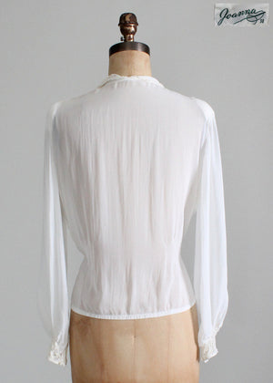 Vintage 1930s White Rayon and Lace Blouse