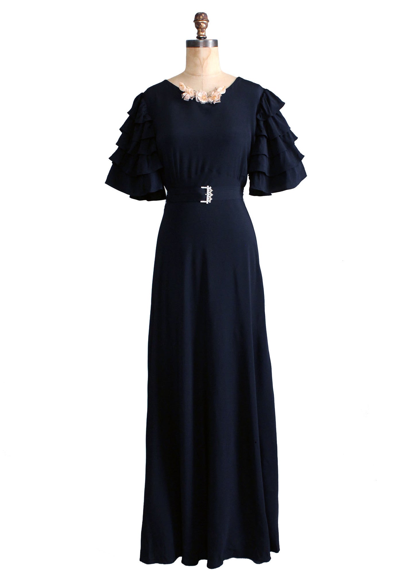 Vintage 1930s Seville Black Rayon Evening Dress - Raleigh Vintage Vintage 1930s Seville Black Rayon Evening Dress - Raleigh Vintage
