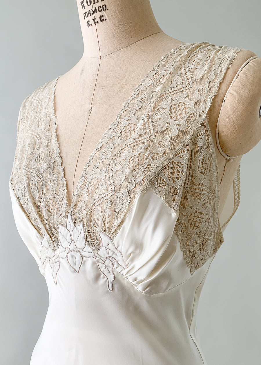 Vintage 1930s Rayon and Lace Slip Dress or Gown