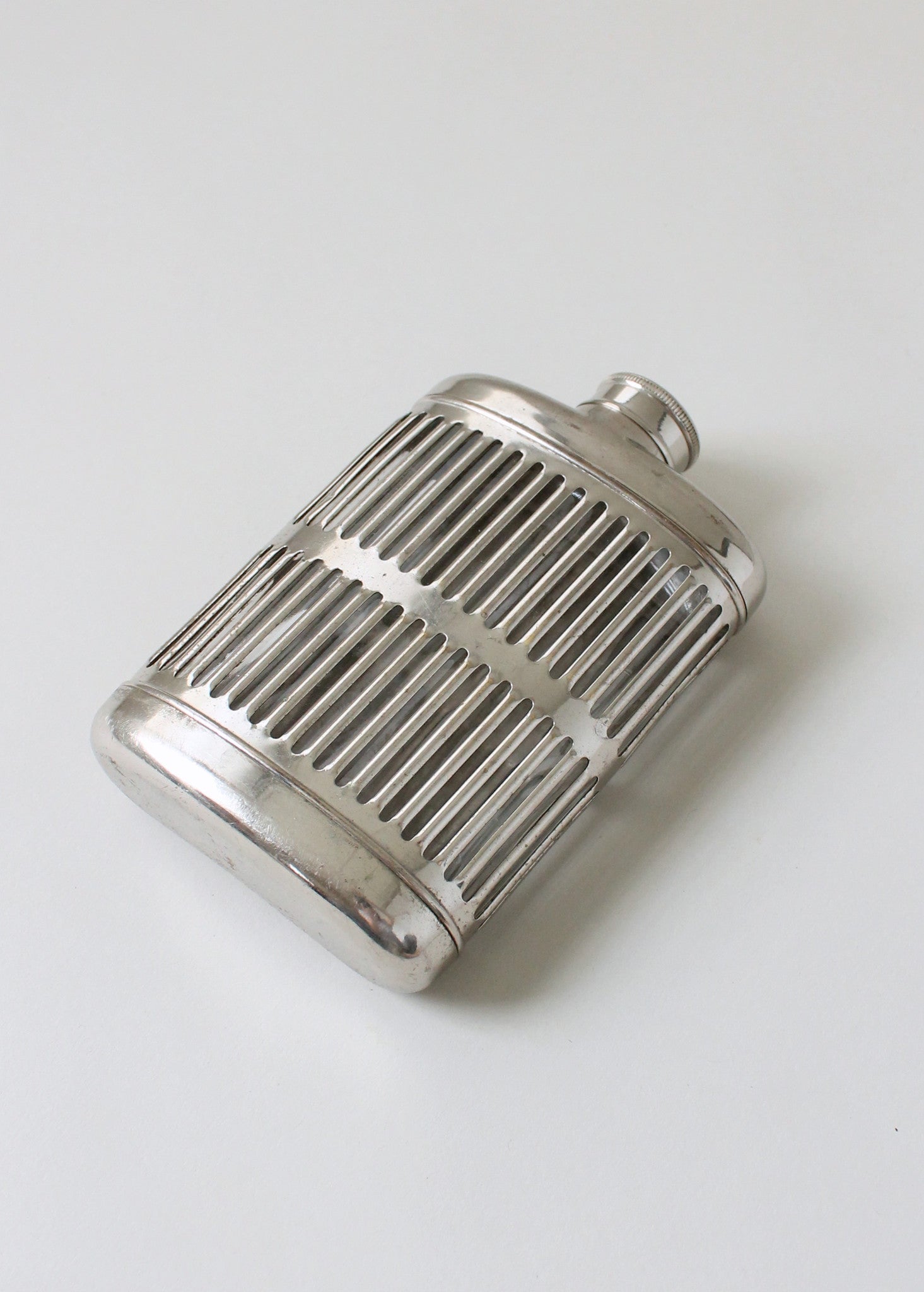 Vintage 1920s Caged Glass and Metal Flask