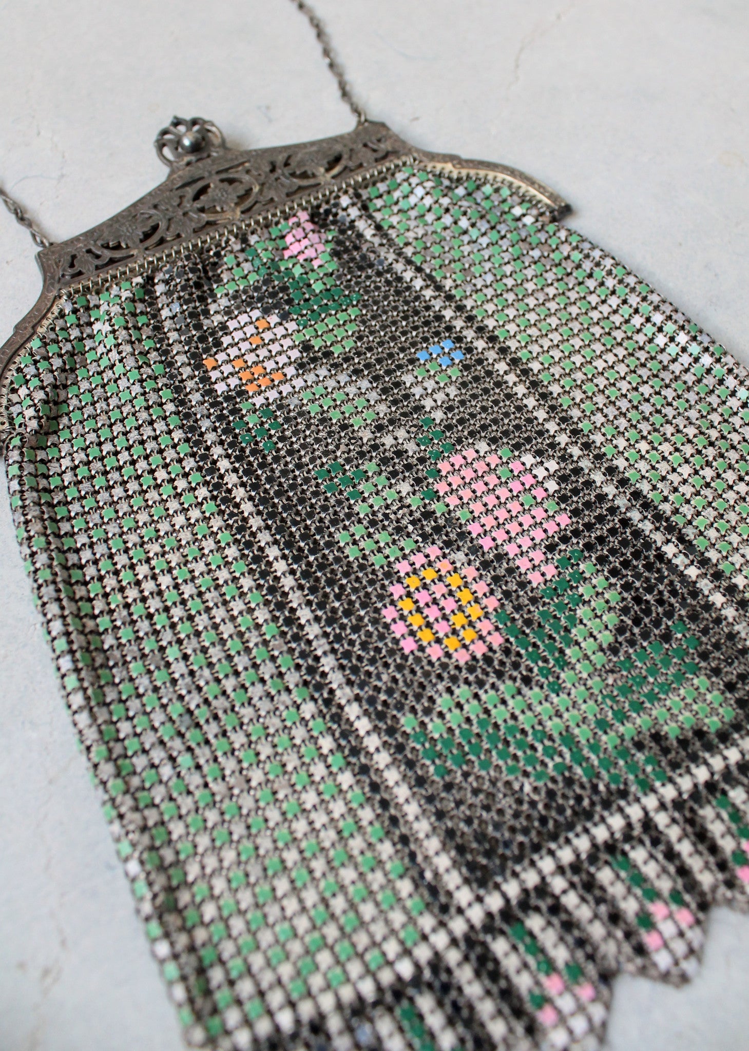 Vintage 1920s Floral Painted Mesh Purse