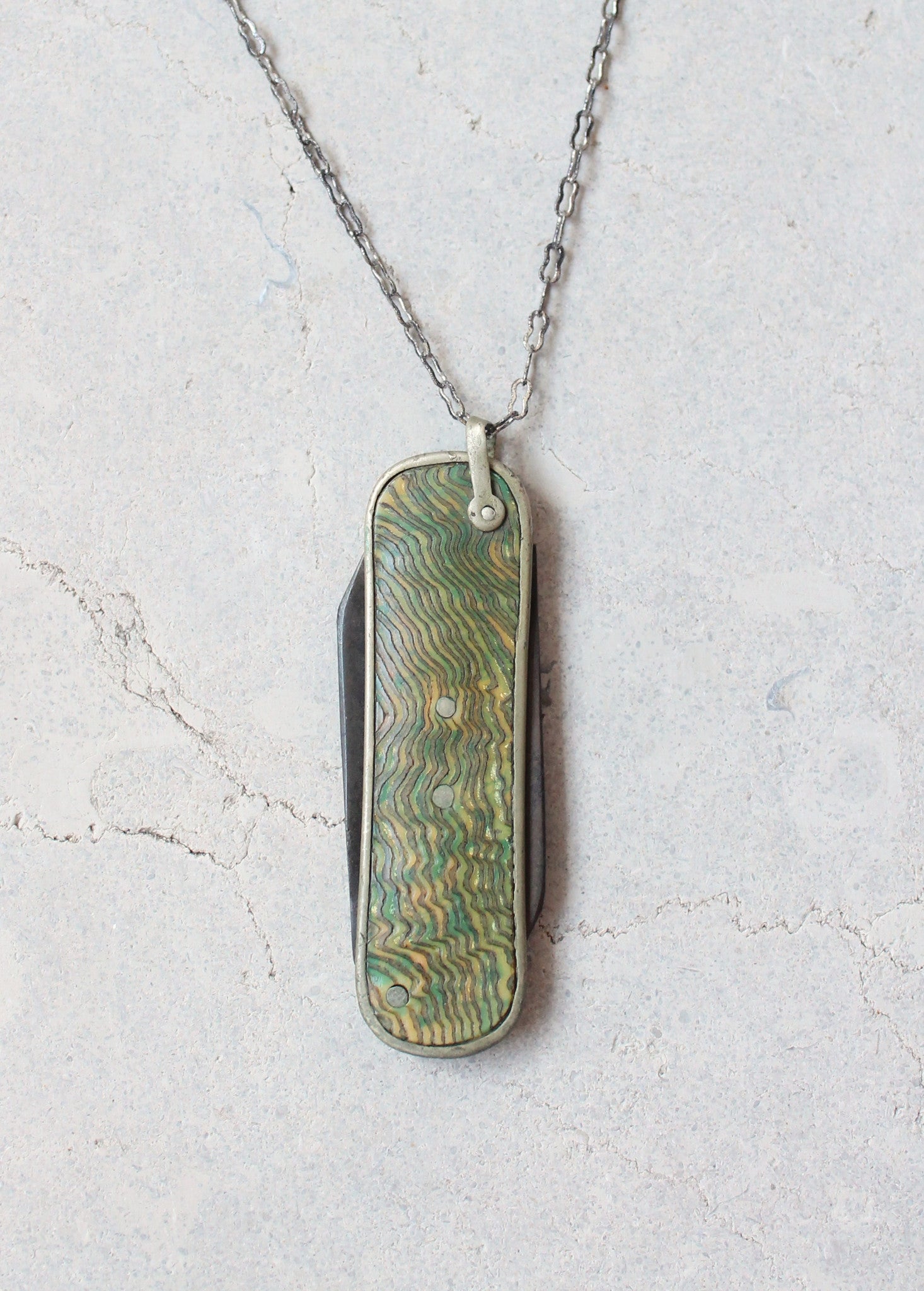Vintage 1920s Green Shell Pocket Knife Necklace