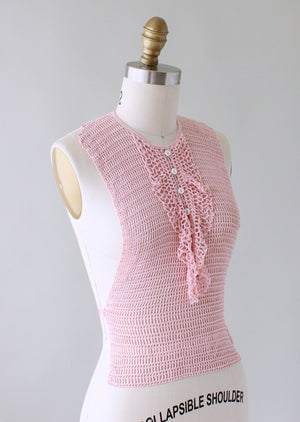 Vintage 1930s Pink Sweater Knit Ruffled Dickie