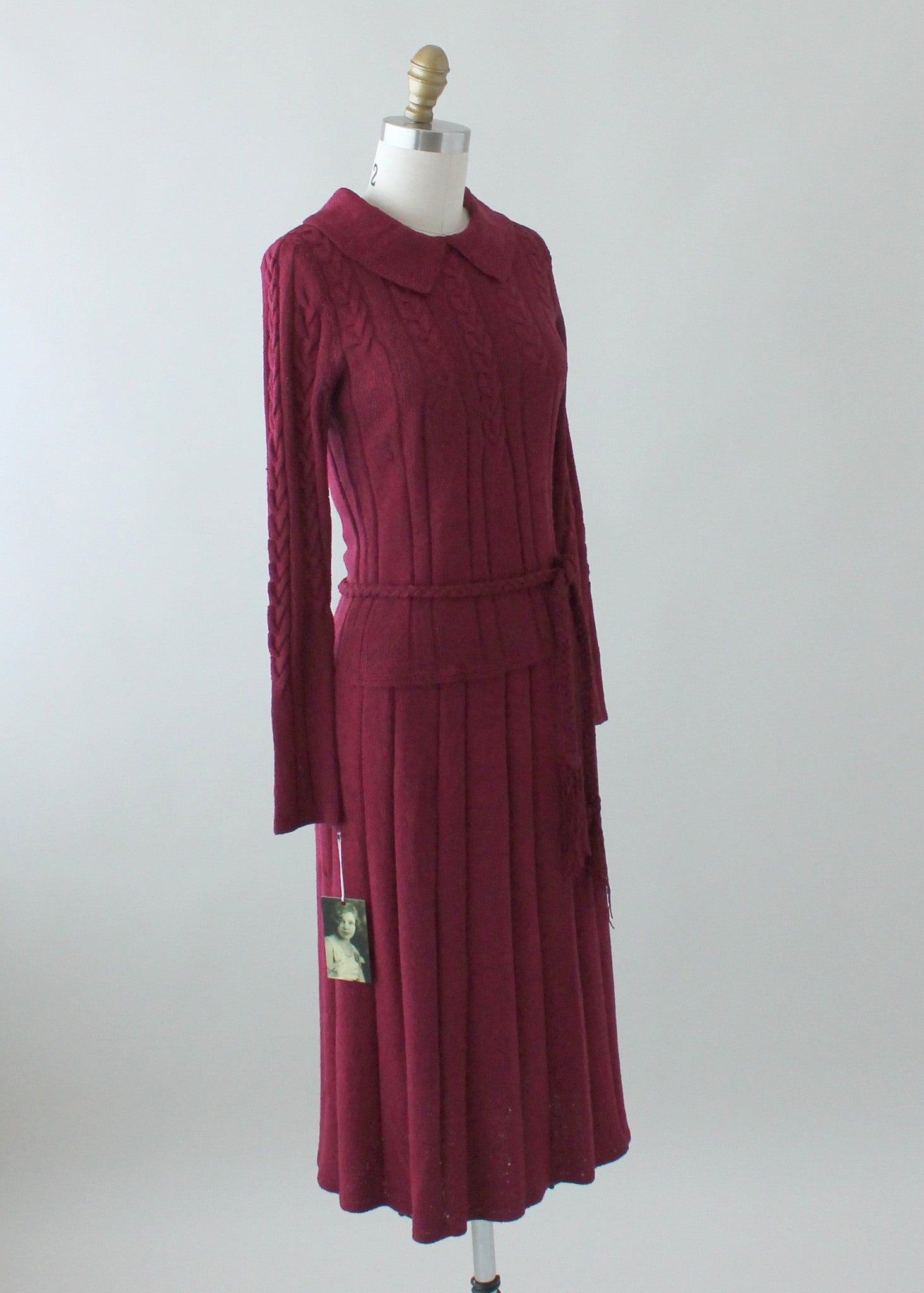 Vintage 1930s Plum Knit Sweater and Skirt Dress Set