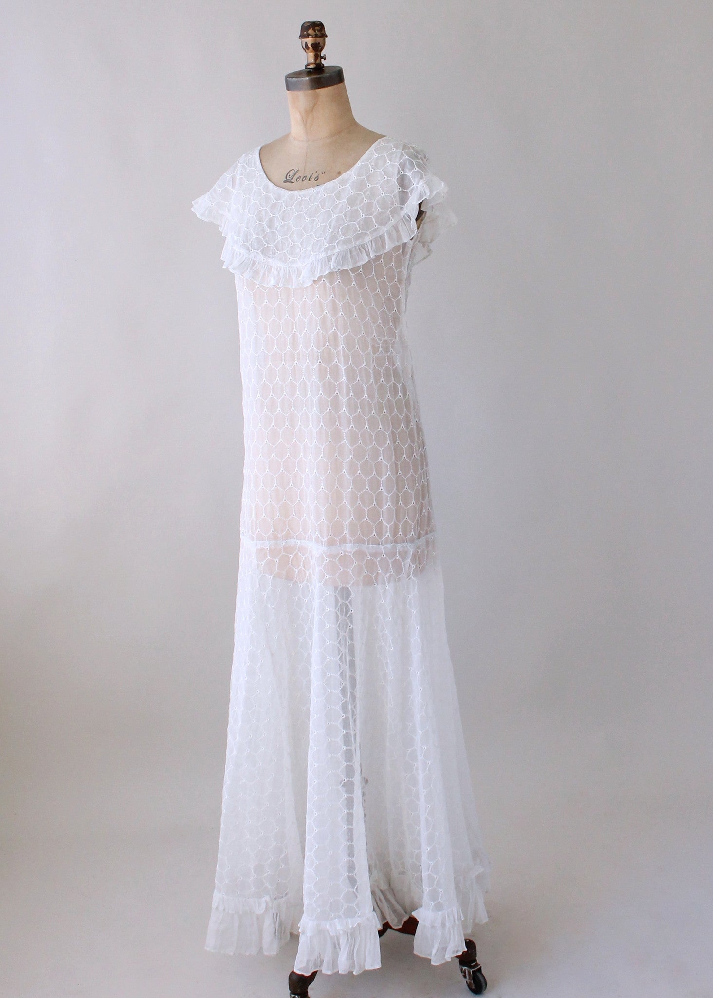 Vintage 1930s White Organdy Honeycomb Party Dress