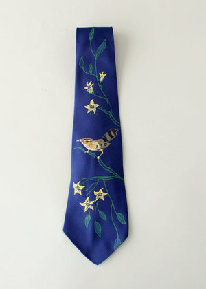 Vintage 1940s Handpainted Bird Rayon Tie