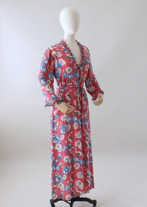 Vintage 1940s Pink Floral Rayon Dressing Gown or Maxi Dress