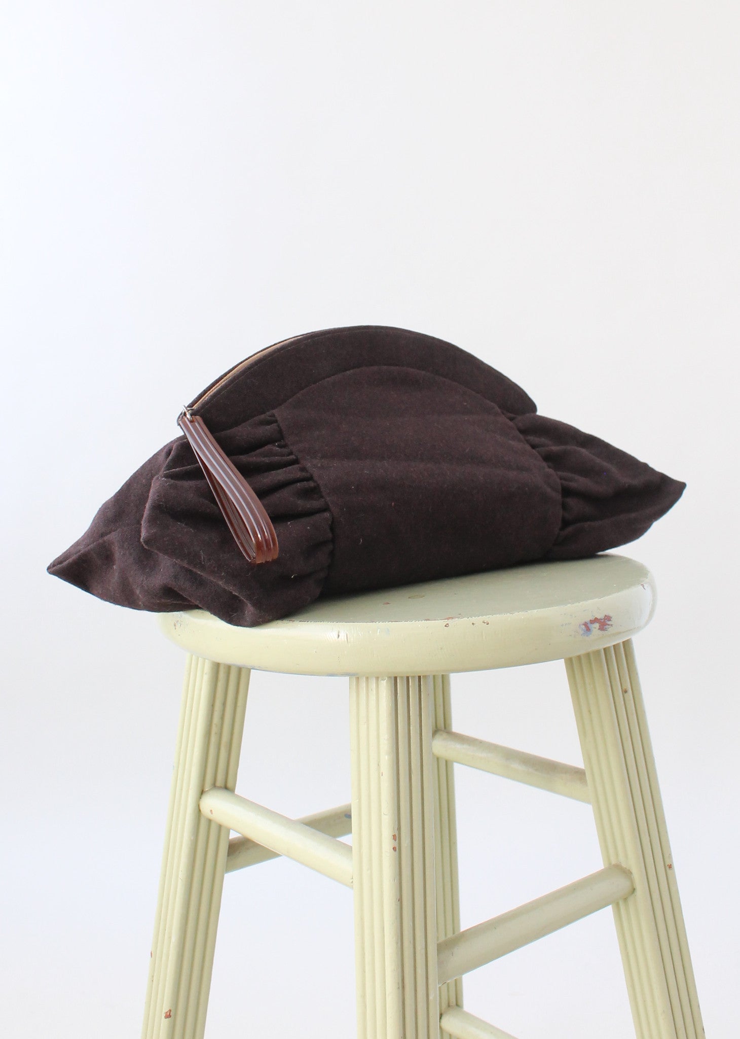 Vintage 1940s Large Brown Wood Clutch with Plastic Holder