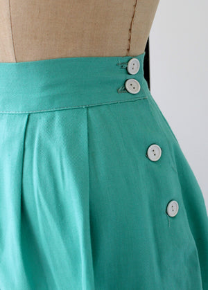 Vintage 1940s Teal Cotton Side Button Shorts