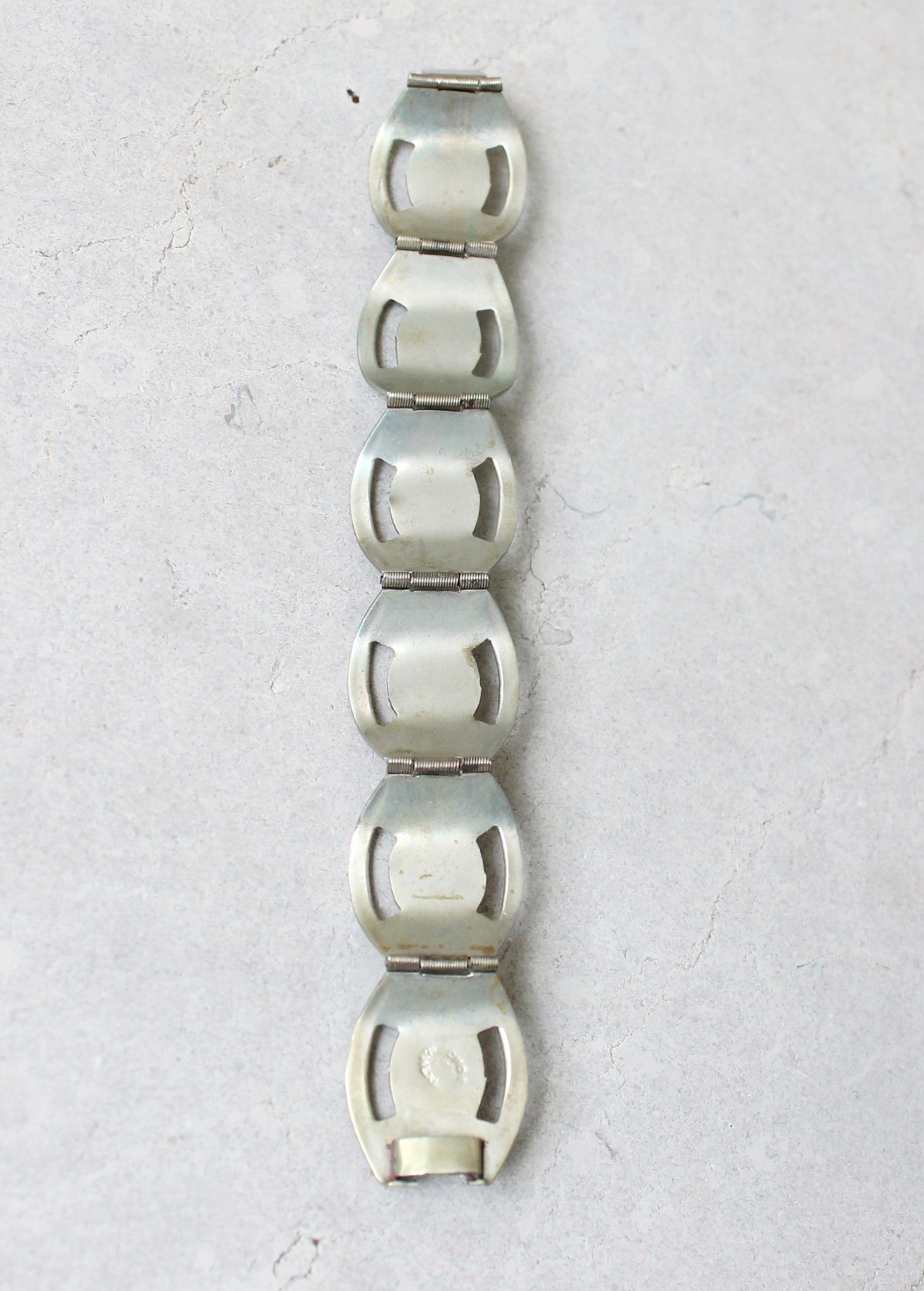 Vintage 1950s Mexican Sterling Silver and Pink Glass Bracelet