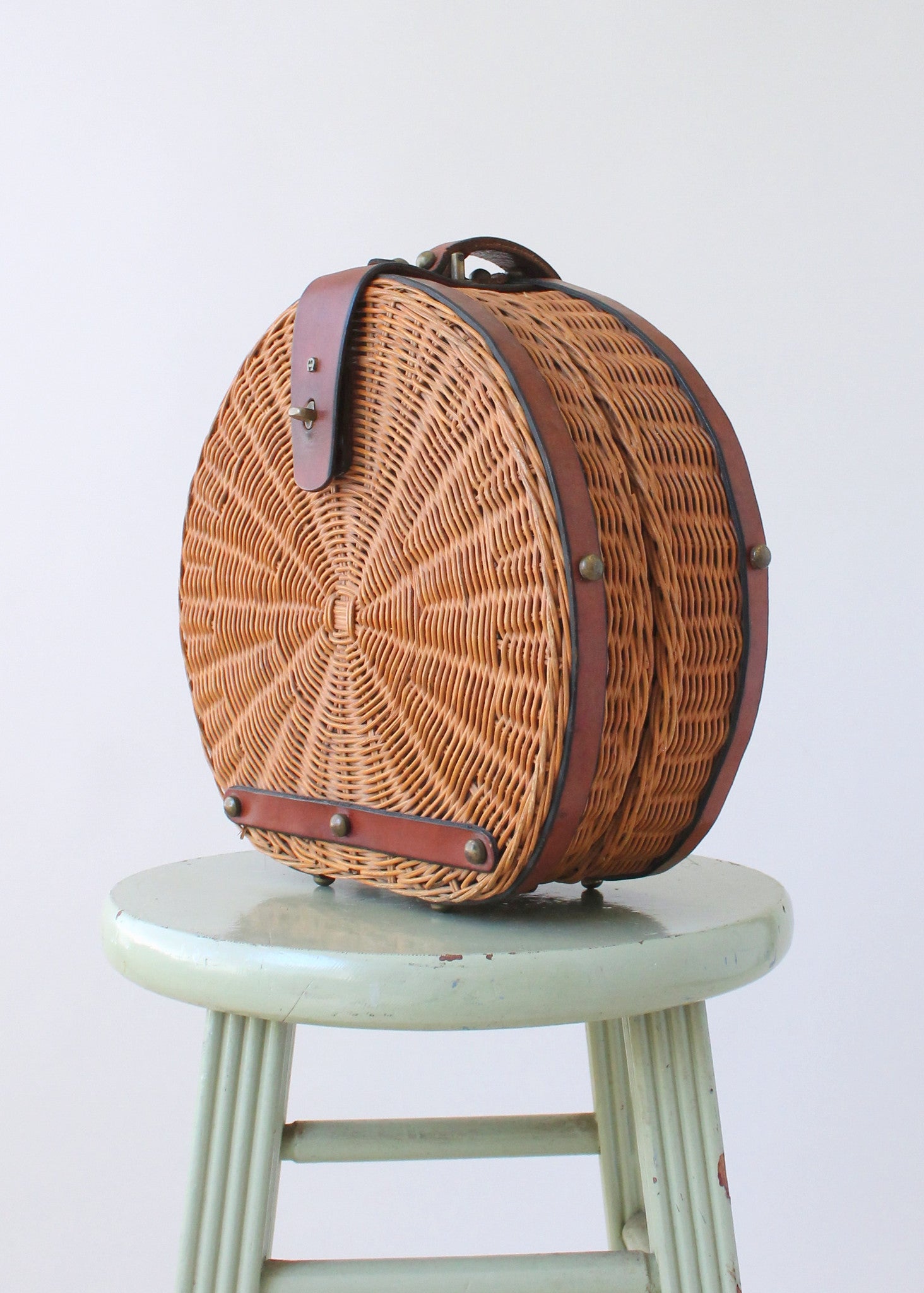 Vintage 1960s Aigner Large Round Wicker Purse