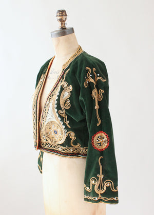 Vintage 1960s Green Eastern Europe Embroidered Jacket