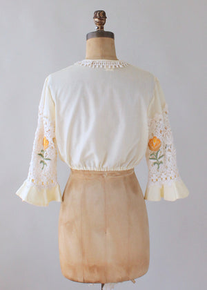 Vintage 1960s Cropped Blouse with Lace Sleeves