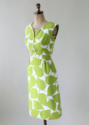 Vintage 1960s Lime Leaves Cotton Day Dress