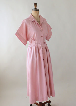 Vintage 1970s Mauve Linen Button Front Day Dress