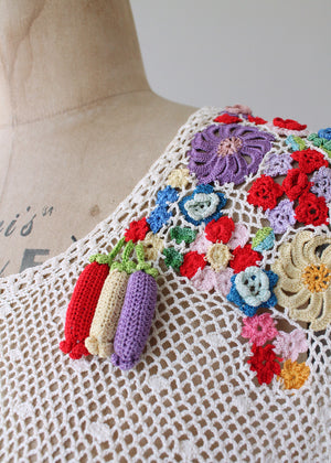 Vintage 1970s Floral Applique Knit Top