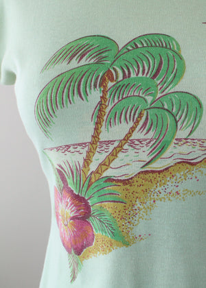 Vintage 1970s Mint Green Tropical Babydoll Shirt