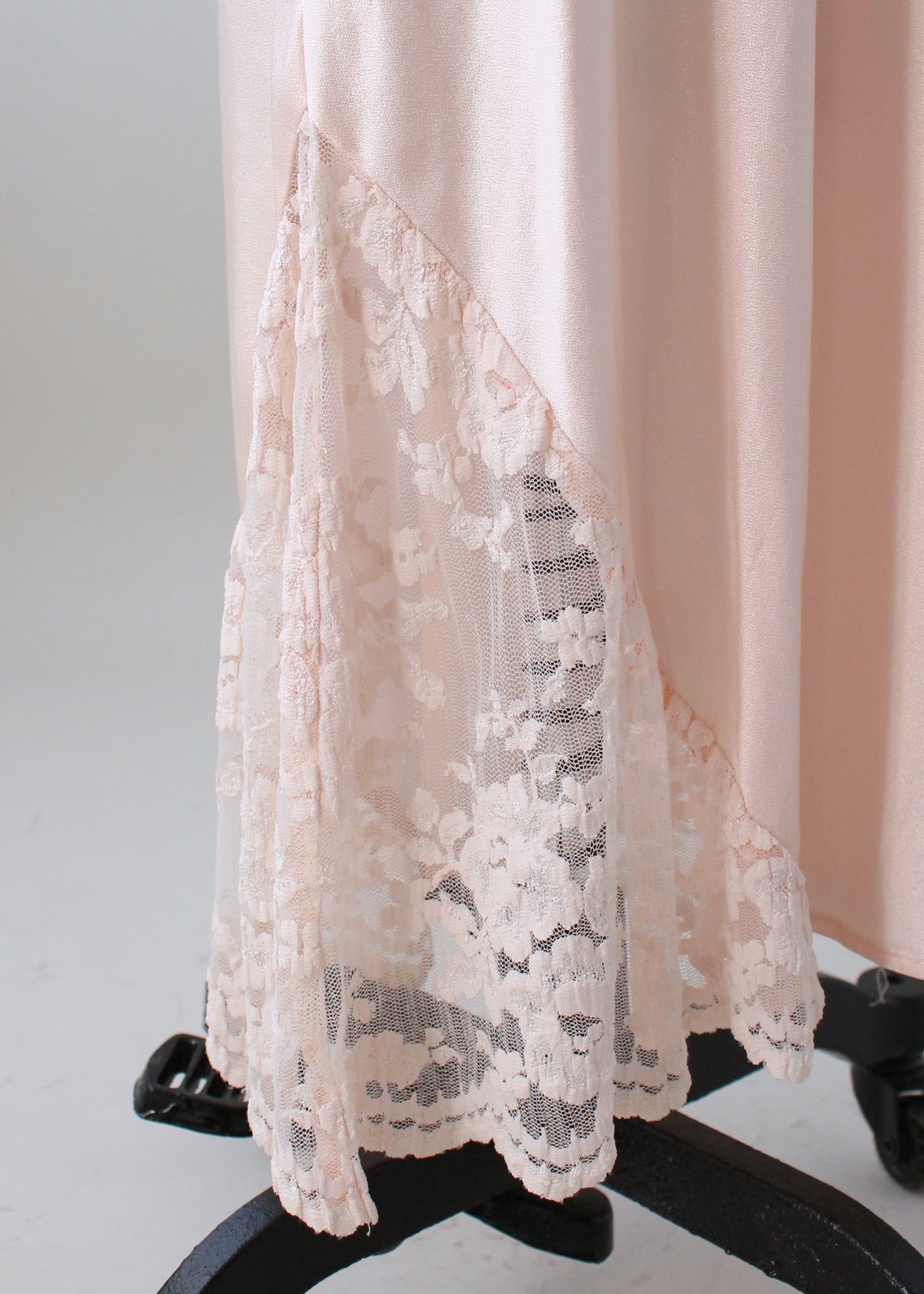 Vintage 1970s Sexy Pale Pink Rayon and Lace Gown