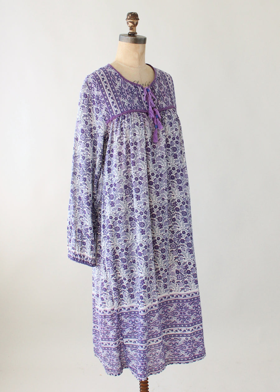Vintage 1980s Purple Indian Cotton Summer Dress