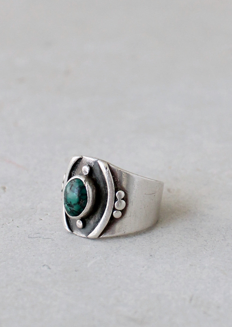 Vintage 1970s Sterling Silver and Turquoise Nugget Ring
