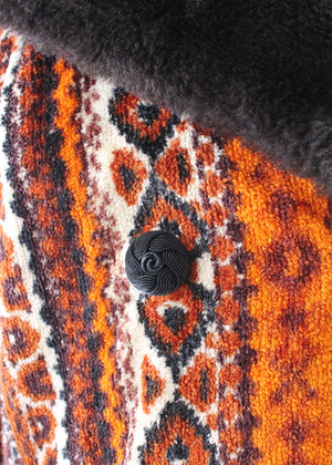 Vintage 1970s Carpet Tapestry Coat with Faux Fur Trim