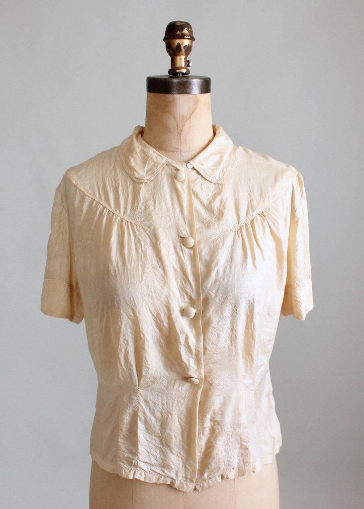 Vintage 1940s Ecru Silk Sweetheart Blouse