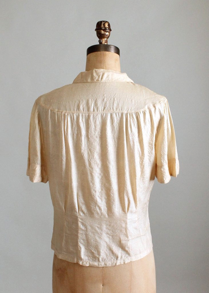 Vintage 1940s Ecru Silk Sweetheart Blouse