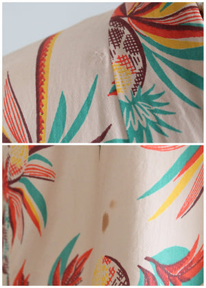 Vintage 1940s Tropical Print Rayon Kimono Robe