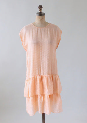 Vintage 1920s Peach Silk Tiered Skirt Tunic Dress