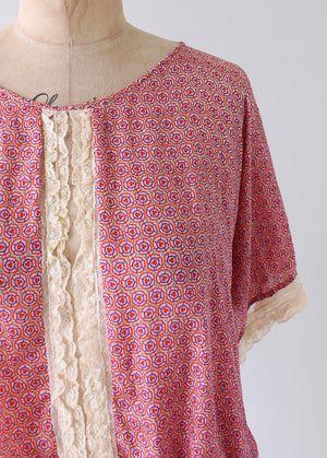 Vintage 1920s Pink Print Silk and Lace Blouse