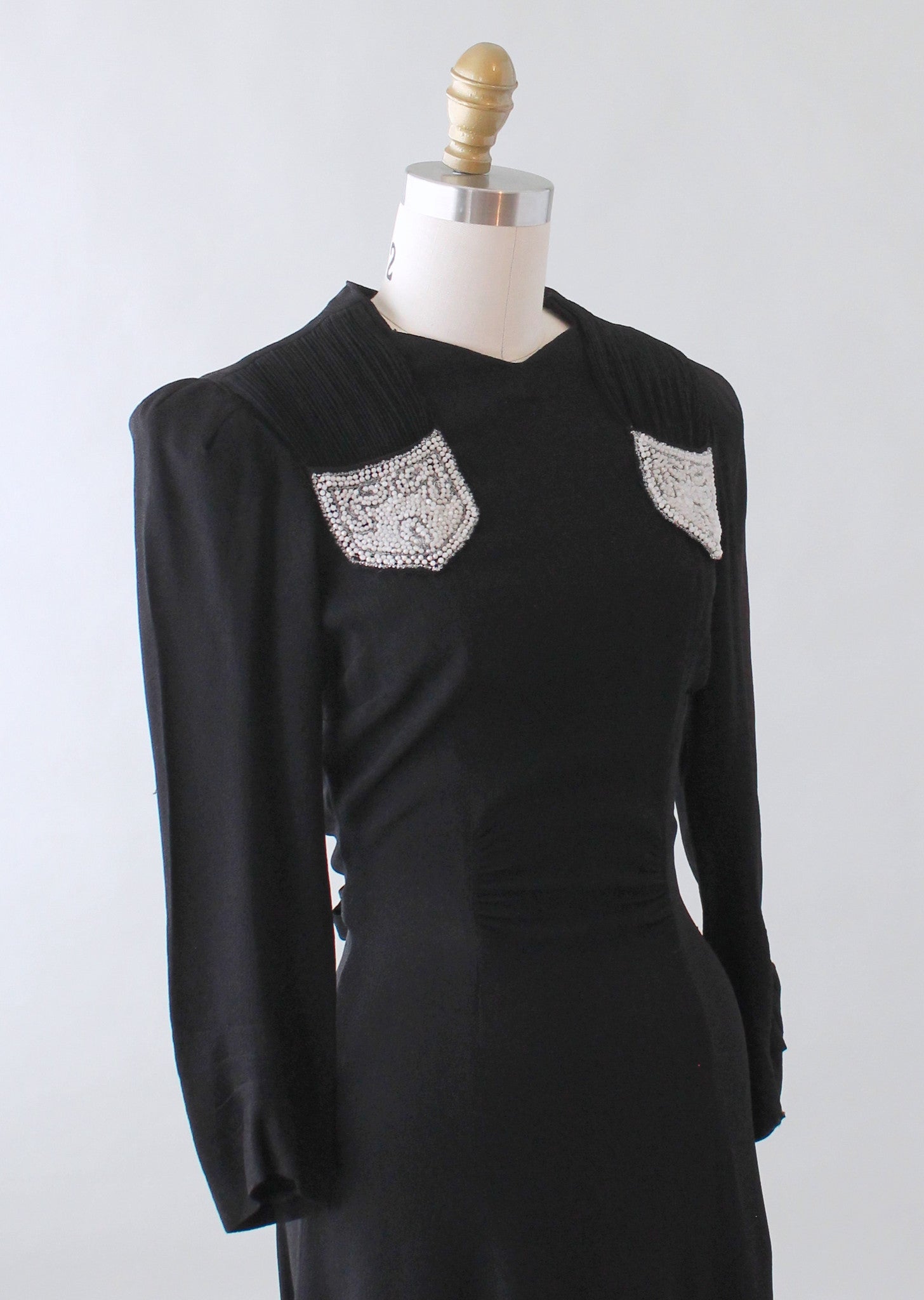 Vintage 1930s FOGA Black Beaded Crepe Dress