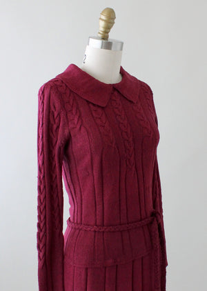 Vintage 1930s Plum Knit Sweater and Skirt Dress Set