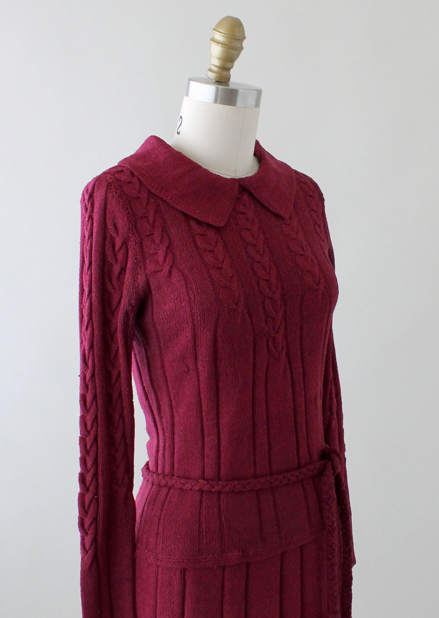 Vintage 1930s Plum Knit Sweater and Skirt Dress Set