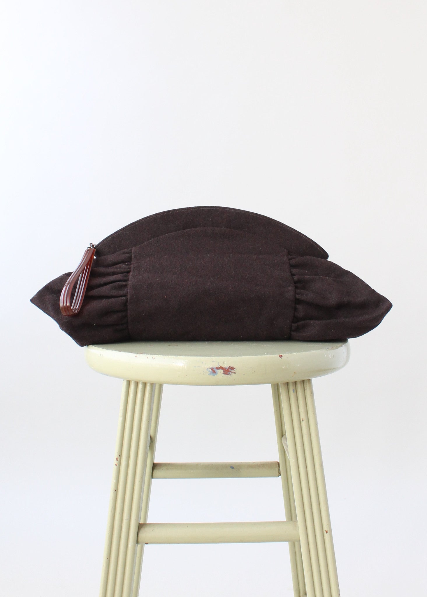 Vintage 1940s Large Brown Wood Clutch with Plastic Holder