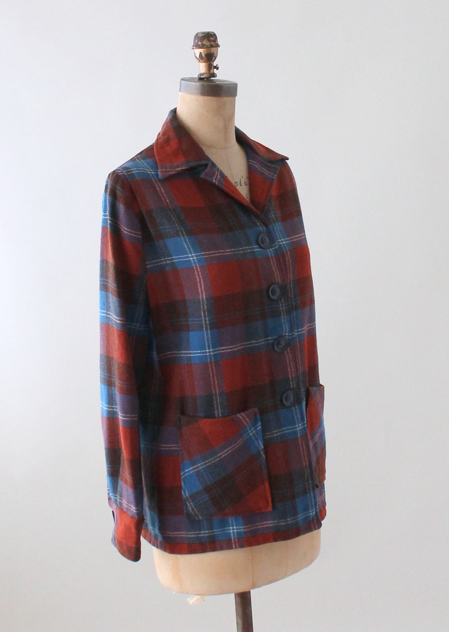 Vintage 1940s Blue and Red Plaid 49er Jacket
