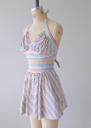 Vintage 1940s Rainbow Striped Two Piece Playsuit