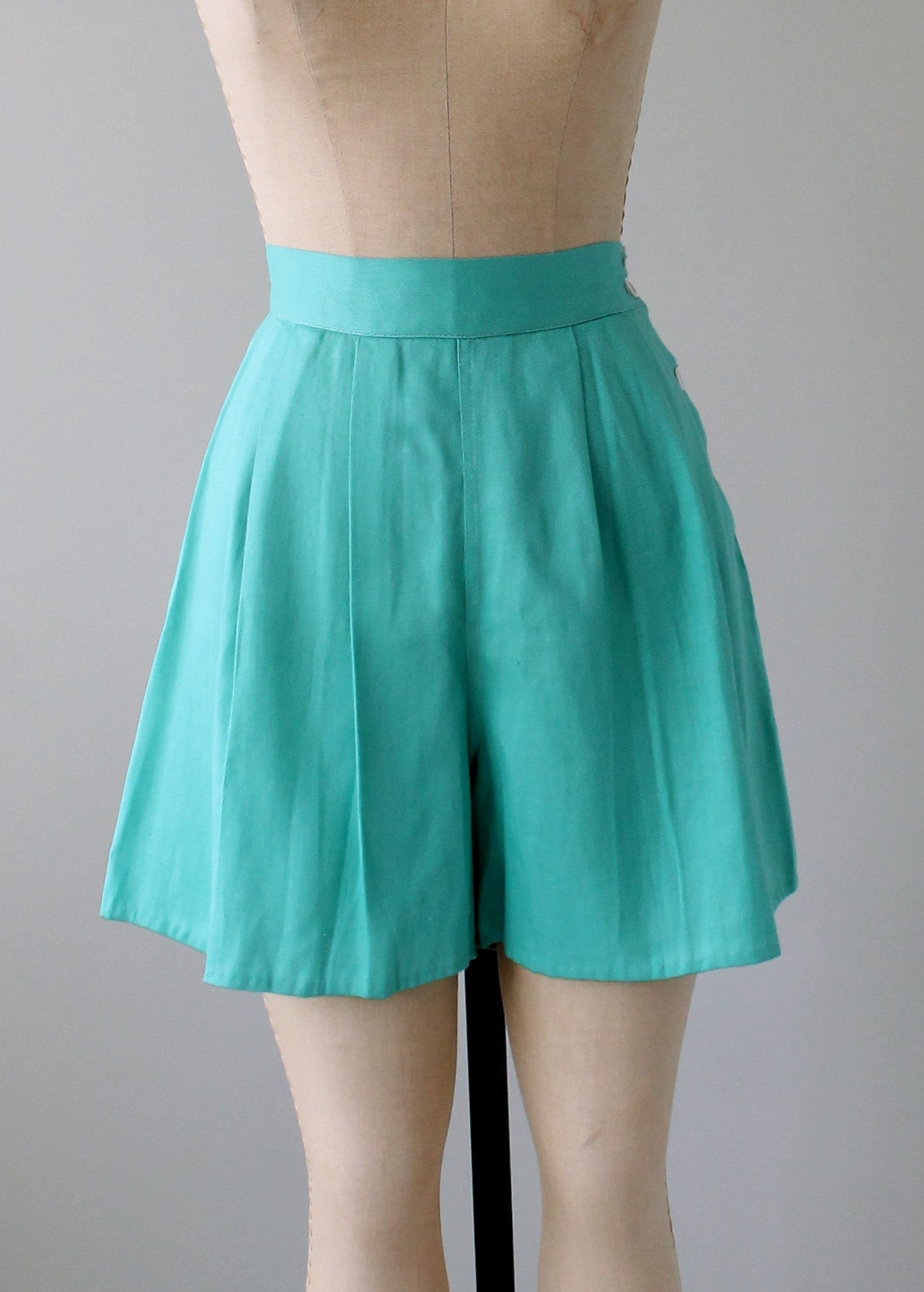 Vintage 1940s Teal Cotton Side Button Shorts