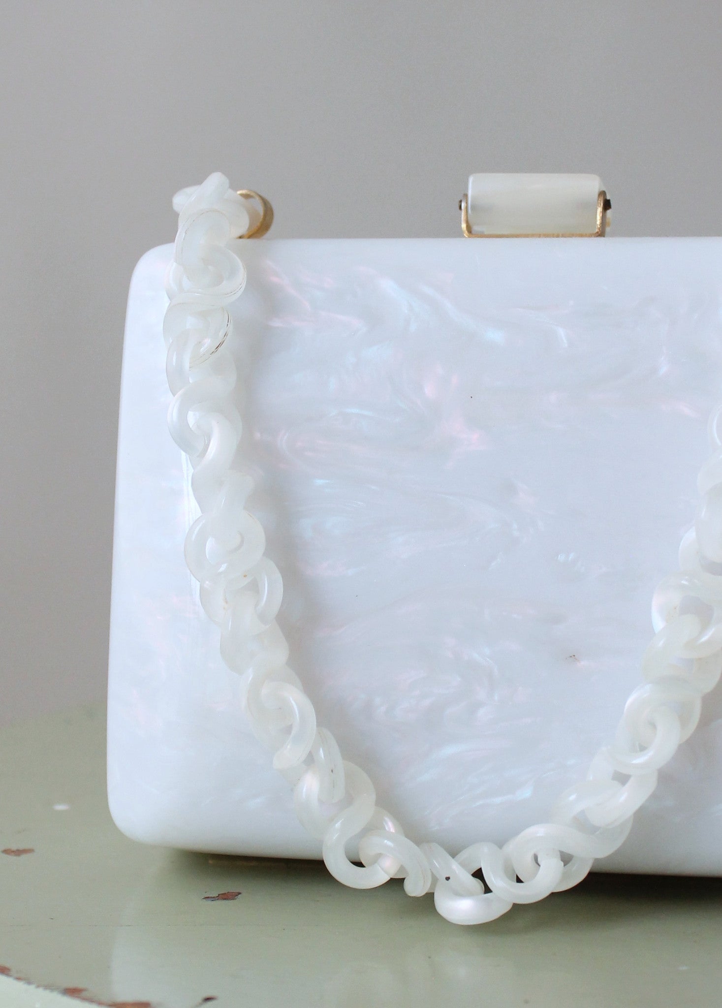 Vintage 1950s White Lucite Box Purse