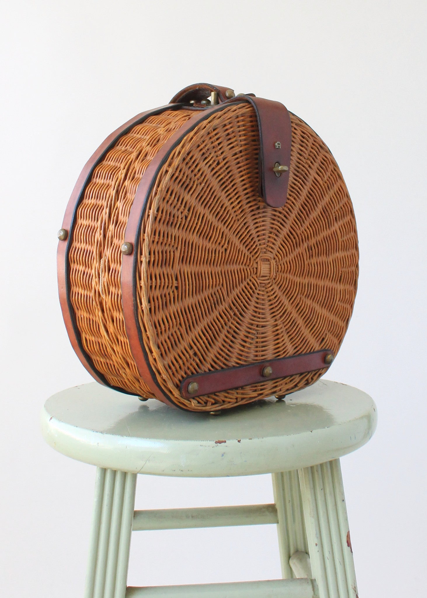 Vintage 1960s Aigner Large Round Wicker Purse