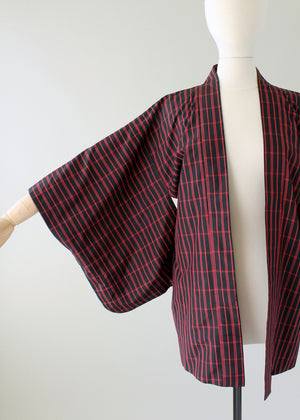 Vintage 1960s Red and Black Check Haori Kimono Jacket
