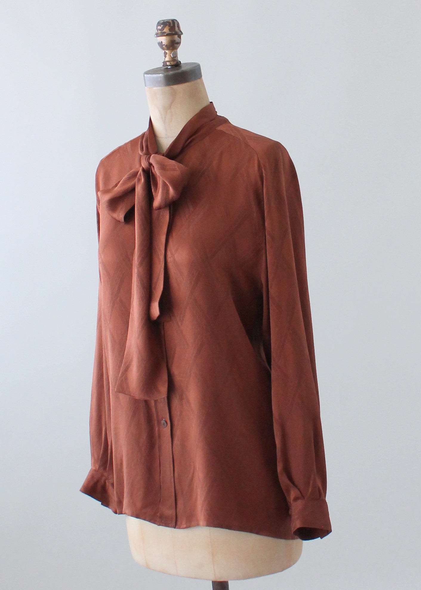 Vintage 1970s Gucci Brown Silk Logo Blouse