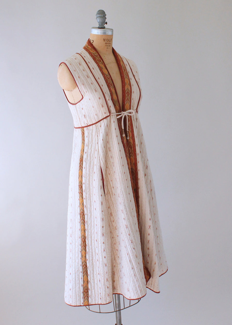 Vintage 1970s Quilted Indian Cotton Dress Length Vest